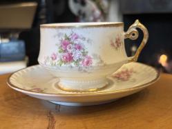 Fransız Limoges el boyama porselen çay kahve fincanı