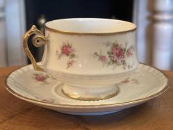 Fransız Limoges el boyama porselen çay kahve fincanı