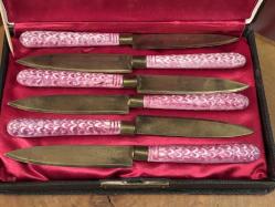 avusturya porselen saplı meyve bıçağı takımı - orijinal kutusunda bıçaklar 15 cm uzunluğunda