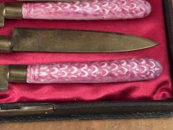 avusturya porselen saplı meyve bıçağı takımı - orijinal kutusunda bıçaklar 15 cm uzunluğunda