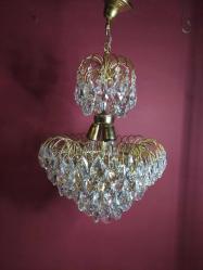 14633-ANTİKA MUHTEŞEM GÜZELLİKDE PİRİNÇ  SWAROVSKİ KRİSTAL TAŞ DÖŞEMELİ SEPET AVİZE