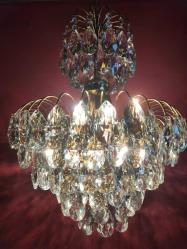 14633-ANTİKA MUHTEŞEM GÜZELLİKDE PİRİNÇ  SWAROVSKİ KRİSTAL TAŞ DÖŞEMELİ SEPET AVİZE