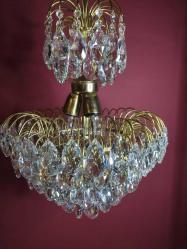 14633-ANTİKA MUHTEŞEM GÜZELLİKDE PİRİNÇ  SWAROVSKİ KRİSTAL TAŞ DÖŞEMELİ SEPET AVİZE