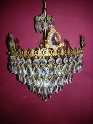 14594-ANTİKA MUHTEŞEM GÜZELLİKDE PİRİNÇ FRANSIZ  SWAROVSKİ KRİSTAL TAŞLAR DÖŞELİ KRAL TAÇLI ÇEMBER AVİZE