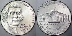 AMERİKA 5 CENT 2020 P JEFFERSON NICKEL. ÇİLALTI.