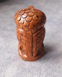 VİNTAGE EL YAPIMI OYMA AHŞAP BAYKUŞ BİBLOSU.  KONDİSYON YÜKSEK KOLEKSİYONLUK NADİR