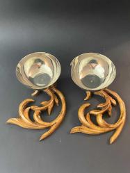 VAKKO kase çift ahşap oymalı taban VAKKO gümüş kaplama kase