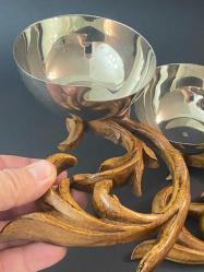 VAKKO kase çift ahşap oymalı taban VAKKO gümüş kaplama kase