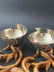 VAKKO kase çift ahşap oymalı taban VAKKO gümüş kaplama kase