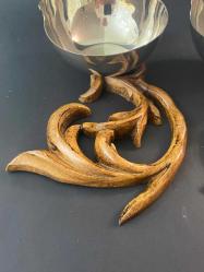 VAKKO kase çift ahşap oymalı taban VAKKO gümüş kaplama kase