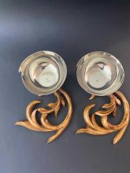 VAKKO kase çift ahşap oymalı taban VAKKO gümüş kaplama kase