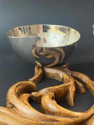 VAKKO kase çift ahşap oymalı taban VAKKO gümüş kaplama kase