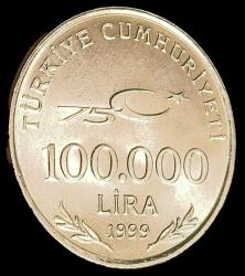 1999 Cumhuriyetin 75' inci yılı 100 Bin Lira Çil