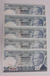 7. EMİSYON TAM HARF SETİ 5 ADET 500 LİRA
