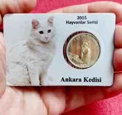 1 LİRA, 2015 ÇİL Özel Föyünde Ankara Kedisi Hatıra Para