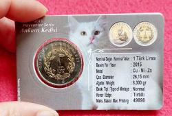1 LİRA, 2015 ÇİL Özel Föyünde Ankara Kedisi Hatıra Para