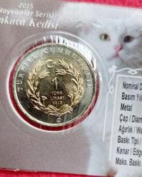 1 LİRA, 2015 ÇİL Özel Föyünde Ankara Kedisi Hatıra Para