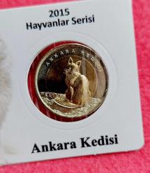 1 LİRA, 2015 ÇİL Özel Föyünde Ankara Kedisi Hatıra Para