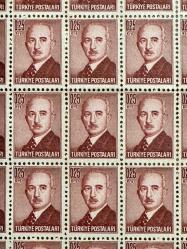 1946 TC İsmet İnönü 0.25 kuruş 100 lü blok pullar MNH-Nadir Tabaka