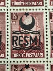 1946 TC İsmet İnönü 0.25 kuruş 50 li blok resmi sürşarjlı pullar MNH-Nadir Tabaka