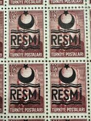 1946 TC İsmet İnönü 0.25 kuruş 50 li blok resmi sürşarjlı pullar MNH-Nadir Tabaka