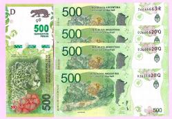 5x Argentina 500 Pesos P 365 2016 2020 UNC ÇİL