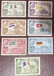 1956.BAYRAKLAR.KLASİK TAŞ BASKI.LİBERYA  7 PUL .DAMGASIZ