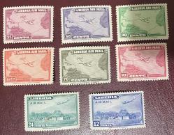 UÇAK TEMA.KLASİK TAŞ BASKI.LİBERYA  8 PUL . DAMGASIZ