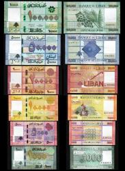 LÜBNAN 1000-5000-10000-20000-50000-100000 LİVRE, 2014-2020 6'Lİ SET, YABANCI ESKİ KAĞIT PARA 