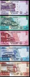 MALAWİ 20-50-100-200-500 KWACHA 2017-2022 SET, ÇİL, ESKİ YABANCI KAĞIT PARA
