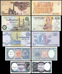 MISIR 5-10-25-50 PİASTRES-1 POUND 2001-2021, 5 Lİ SET, ESKİ YABANCI KAĞIT PARA -ÇİL