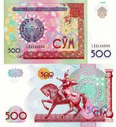 ÖZBEKİSTAN 100-200-500-1000 SOM 1994-2001, 4 Lü Set Çil, Eski Yabancı Kağıt Para