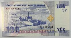 8.Emisyon 100 Yeni Türk Lirası  A36 276544 Koleksiyonluk Eski Para Çil Kondisyonda