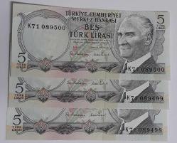 6. EMİSYON SERİ TAKİPLİ 3 ADET 5 LİRA