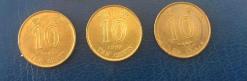 HONG KONG MADENİ PARA 10 CENTS / 1995-1997-1998 / 3 ADET