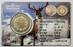 2012 Kızıl Geyik Hayvanlar Serisi 1 Türk Lirası Hatıra Bimetal Para Kartlı Koleksiyonluk