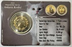 2015 Ankara Kedisi Hayvanlar Serisi 1 TL Hatıra Bimetal Para Kartlı Koleksiyonluk