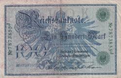 Almanya, 100 Mark (1908) ÇİL Eski Yabancı Kağıt Para