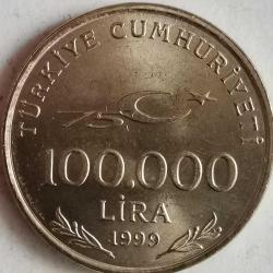 TÜRKİYE 1999  100.000  LİRA  HATIRA Türkiye Cumhuriyeti'nin 75.yılı