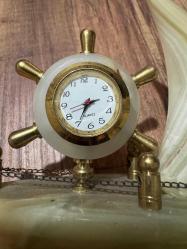 Nostaljik Oniks Mermer Denizci Ofis  Masa Saati - Yelkenli Figürlü Çalışır durumda  Boy 13 cm Yükseklik 11 cm