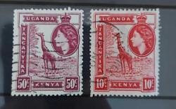 İngiliz sömürgesi Kenya -Uganda-Tanganika-damgalı pullar