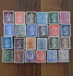 KRALİÇE ELİZABETH İngiltere 2400 Adet Posta Pulu  ( 24 lokum pul ) Fırsat Lotu Uygun Fiyat Damgalı 24 çeşit 2400 Adet Pul koleksiyonu