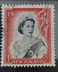 Yeni Zelanda 1953 Kraliçe Elizabeth  1 şilin Damgalı pul