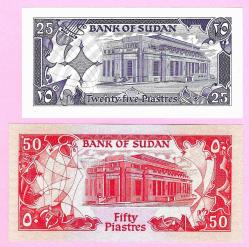 Sudan 25-50 Piasters 1987, P-37,38 UNC (TK 19 419) ÇİL