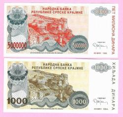 Efemera - CROATIA (KRAJINA) 1994-1993 1000-5000000 DINAR (PR24) (PR30) UNC (TK 19 442) ÇİL - kitantik - kitaLog
