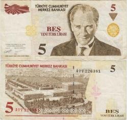 ** 8. EMİSYON 5 YTL A77 YENİ TÜRK LİRASI. ÇOK TEMİZ