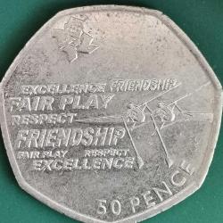 İNGİLTERE   2011   50  PENCE  HATIRA XXX. Yaz Olimpiyatları, Londra 2012 - Kürek çekme