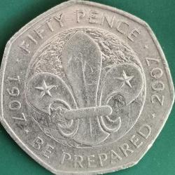 İNGİLTERE   2007   50  PENCE  HATIRA  100. Yıl Dönümü - İzci Hareketi