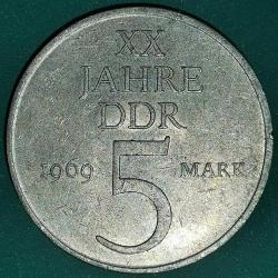 LOT.7 » ALMANYA  1969 A    5  MARK   HATIRA   Doğu Almanya'nın 20. Yıldönümü /Bakır-Nikel, gri renkli/