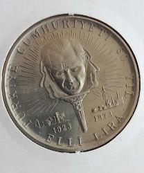1973 YILI TÜRKİYE CUMHURİYETİ 50. YILI 50 LİRA DARPHANE HATIRA GÜMÜŞ